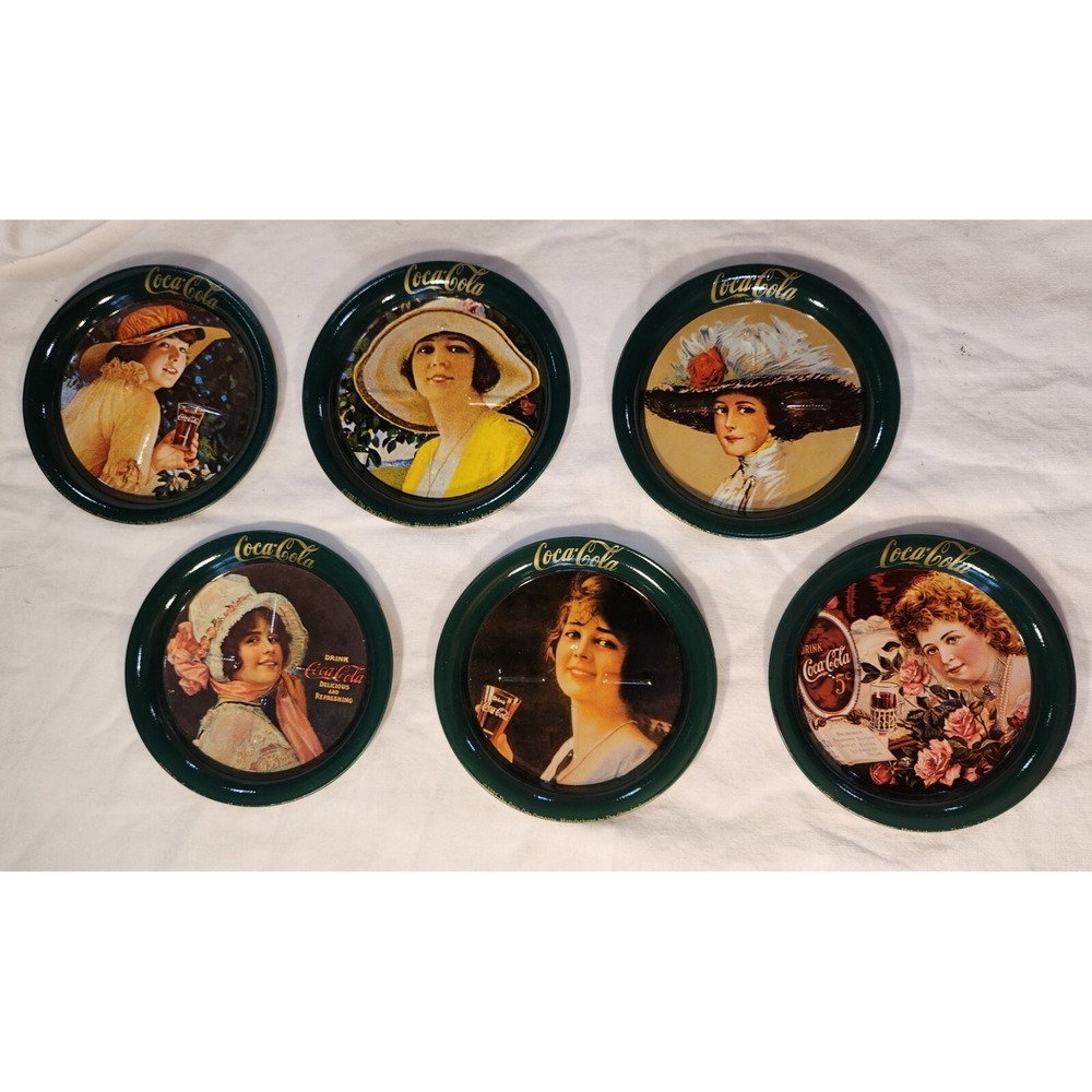 Victorian Coca-Cola Ad Tin Coaster / Ashtray Set Of 6 Collectible